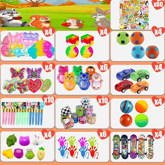 YOAUSHY 124 Pcs Party Favors for Kids 4-8, Prizes Box Toys for Kids Classroom, Treasure Box Toys for Classroom, Treasure Chest, Pinata Fillers Goodie Bag Stuffers, Valentines Day Gifts