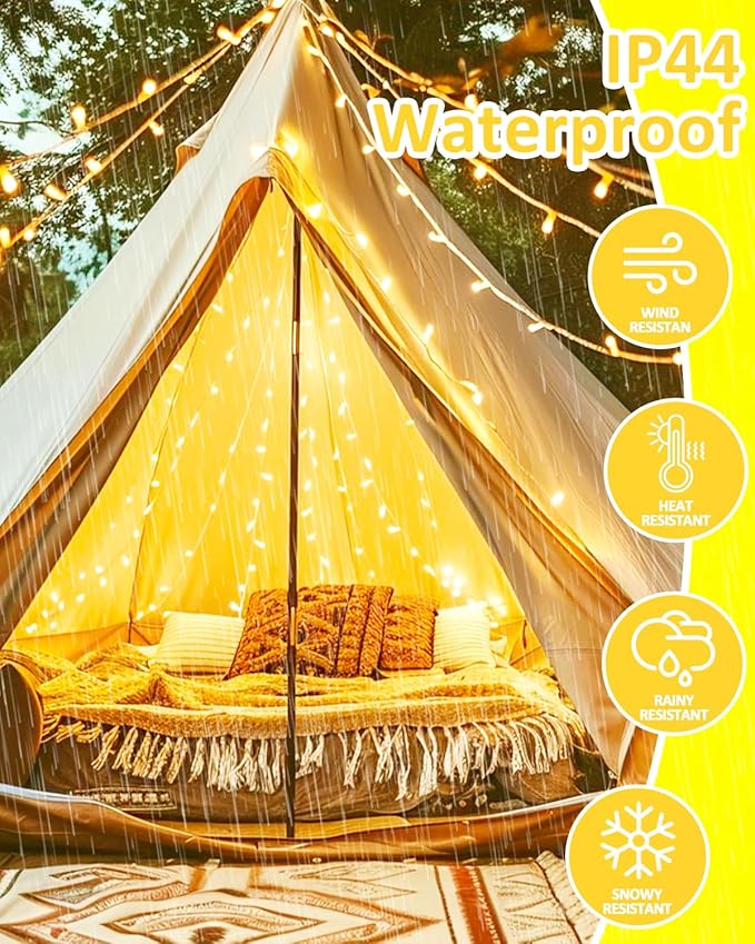 2 Pack String Lights Battery Operated with Timer, 66FT 200 LED Waterproof Battery Twinkle Lights, 8 Modes Fairy Light for Indoor & Outdoor Party Bedroom Porch Tree Christmas Decorations (Warm White)