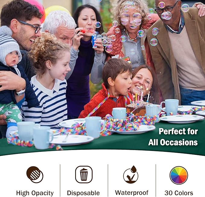 Exquisite Party Solids 6-Pack Premium Plastic Tablecloth 54in. x 108in. Rectangle Plastic Table Cover - Dark Green