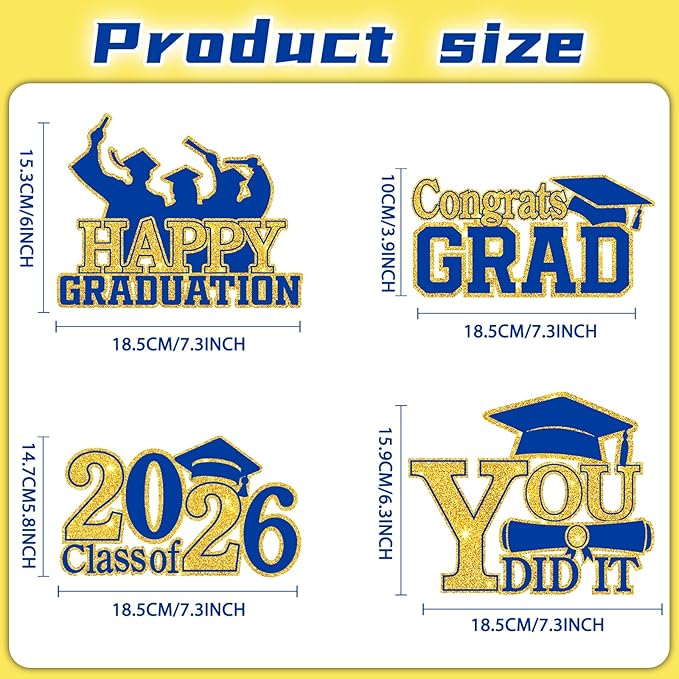 4Pcs Graduation Decorations Class of 2026 Wood Table Centerpieces Congrats Grad Wooden Sign Graduation Table Toppers Congratulate Tiered Tray Decor for 2026 Graduation Party(Blue-Gold)