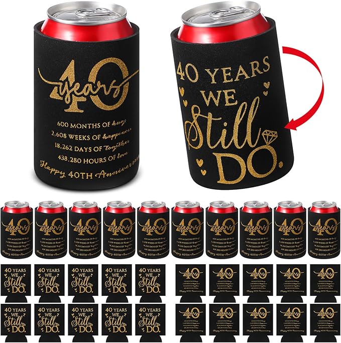 25 Pcs 40th Anniversary Can Sleeve for Guests 40 Years We Still Do Can Birthday Neoprene Cooler Sleeves 40th birthday party Gift Wedding favors for Women Men
