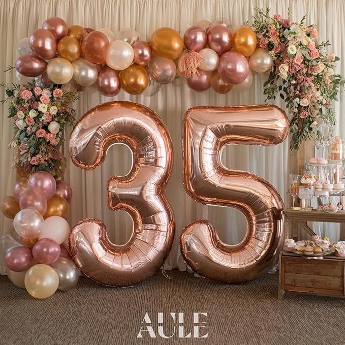 AULE 40 Inch Large 35 Balloon Numbers Rose Gold Big Foil Number Balloons Giant Helium Happy 35th Birthday Party Decorations fo Women Huge Mylar 53 Anniversary Supplies