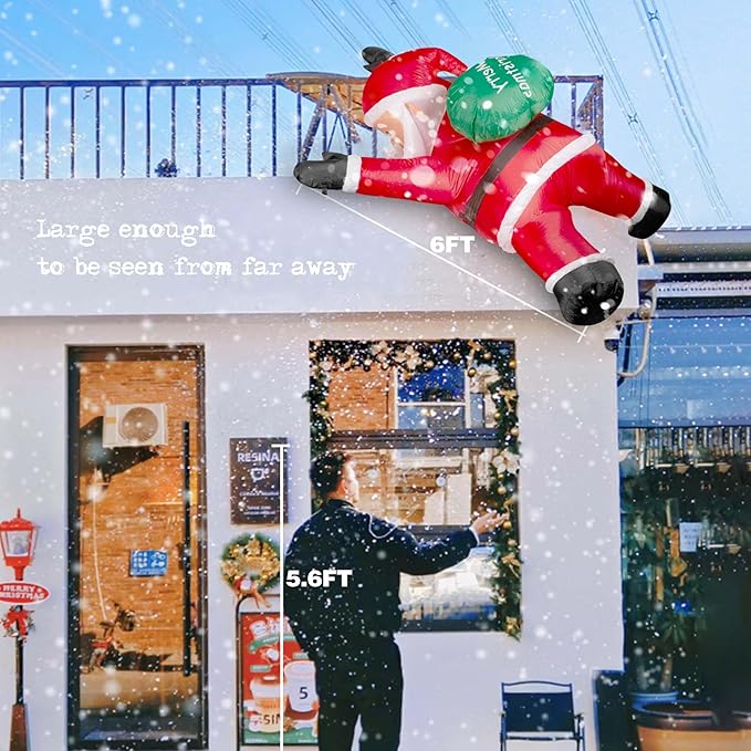 6FT Christmas Inflatables Outdoor Decorations Joy Hanging Santa Claus Gift Bag, Very Bright LED Lights Blow Up Giant Christmas Decor for Indoor Yard Outside Fall Vacation Holiday Party Lawn