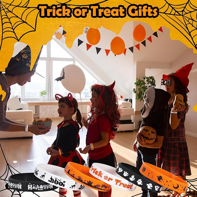 Halloween Rubber Bracelets 30 PCS Bulk Halloween Party Favors for Kids Supplies Silicone Wristbands for Gifts Toys Trick or Treat Goodie Bag Fillers Student Classroom Prizes for Kids Teens Girls Boys