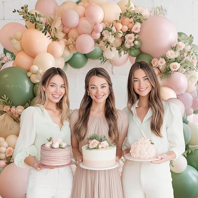 Pink and Green Neutral Balloon Arch Kit, Pink White Green Balloon Garland with Mixed Size Sage Green Pastel Pink Sand White Light Orange Balloons for Wedding Birthday Party Bridal Shower Decorations