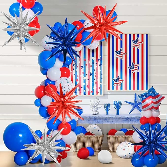 6PCS Star Balloons, 22Inch Huge Red Blue White Star Balloons Spike Cone Balloon for 4th of July Independence Day USA Patriotic Party Decorations