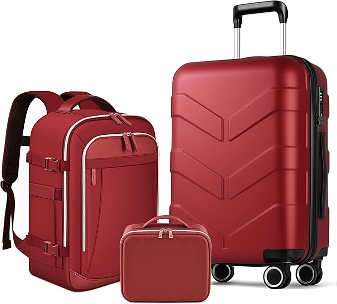 TILYMOL Expandable Luggage Set with Backpack - 21In Suitcase with TSA Lock & Spinner Wheels, Lightweight PP Hardshell Travel Luggage for Women, Red