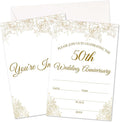 50th Wedding Anniversary Invitations, Gold Rose Invites Cards For Couple, Happy 50th Anniversary Party Celebration Favors Supplies, 25pcs Banquet Party Fill In Invitation Cards With Envelopes -02