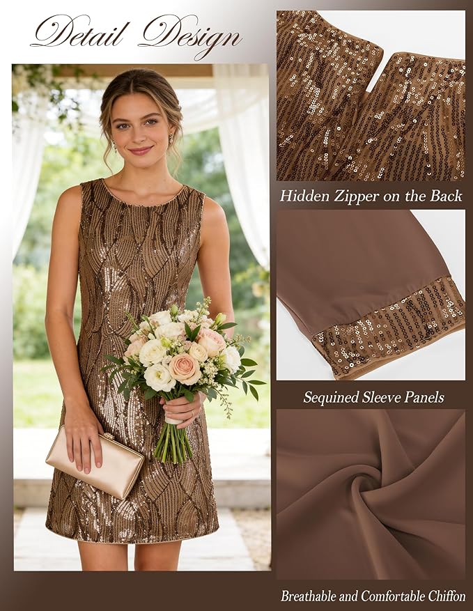 GRACE KARIN Women's Sequin Dress - Wedding Guest & Mother of The Bride Formal Dress - Two Piece Knee Length