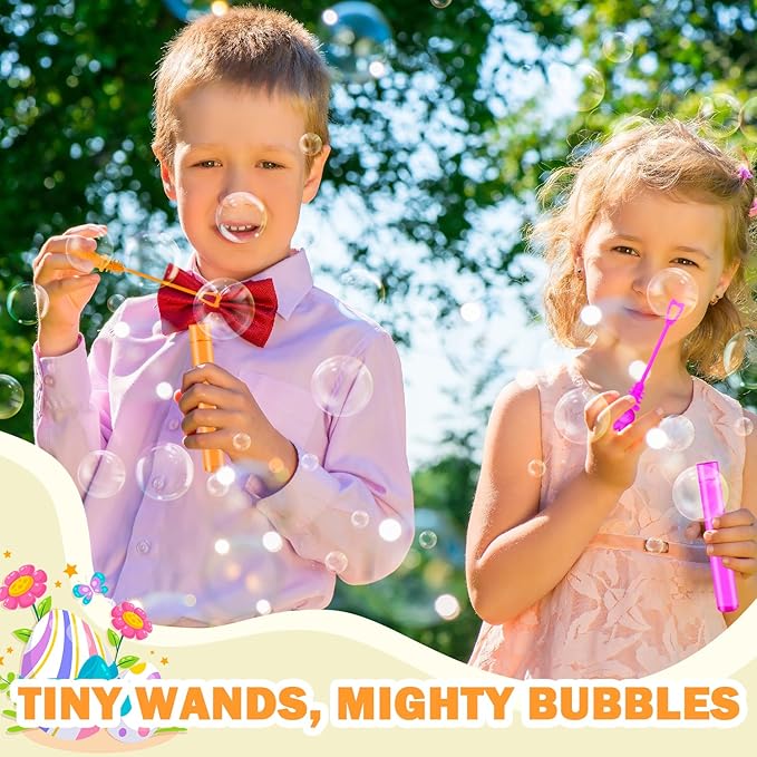 24 Pack Easter Mini Bubbles Wands Party Favors for Kids, Spring Toys Gifts Basket Stuffers for Toddlers, Non Candy Easter Goody Treat Bag Fillers for Boy Girl, Small Trinket Prize for Classroom School