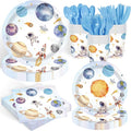 140PCS Space Themed Paper Plates Party Supplies Decorations, Birthday Paper Plates First Trip Around The Sun Astronaut Planet Cake Plate Tableware Dinner Set for Boys Girls Birthday Shower