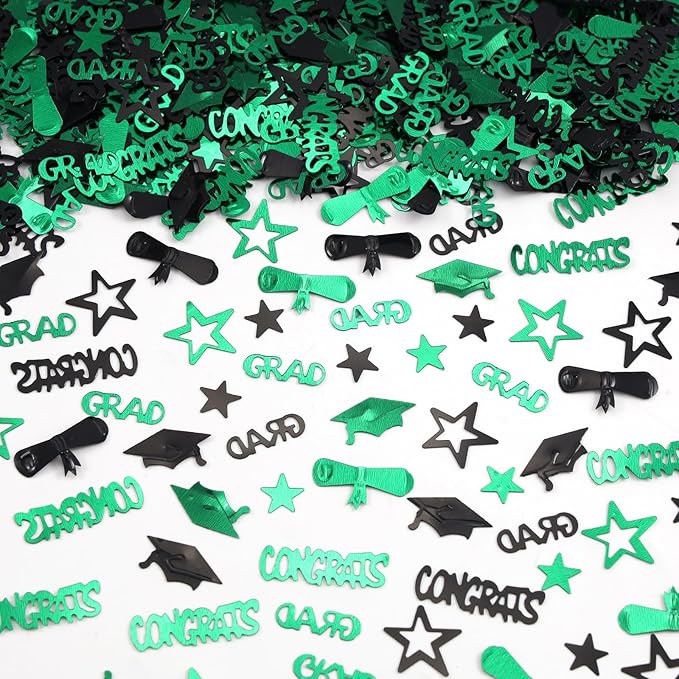 Green and Black Graduation Confetti 2026, 1000 Pcs Congrats Grad Confetti Class of 2026 Party Table Centerpiece for Graduation Party Decorations