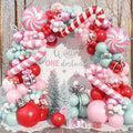 Pastel Pink Christmas Balloon Garland Arch Kit, Red Pink Green Snowflake Balloons Candy Cane Peppermint Foil Balloons for Christmas Birthday Baby Shower Decorations Xmas Candyland Nutcracker Party