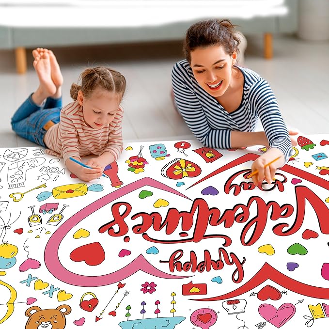 Valentine's Day Coloring Tablecloth, 30x72 Inch Large Giant Poster for Party Activities, Home Decor
