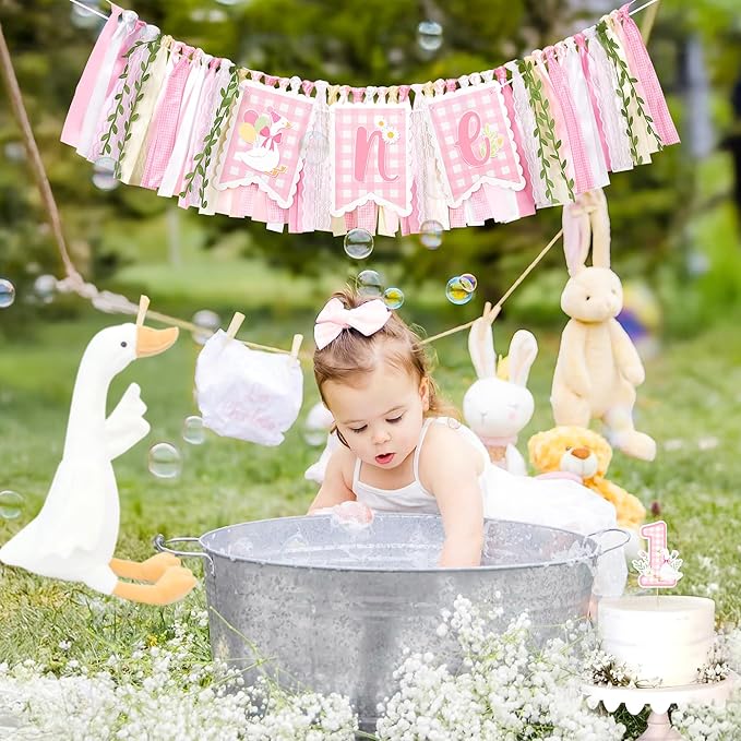 One Silly Goose High Chair Banner One High Chair Banner Girl Photo Backdrop First Birthday Decorations for Girl Wall Hanging Decorations for Kids Bedroom