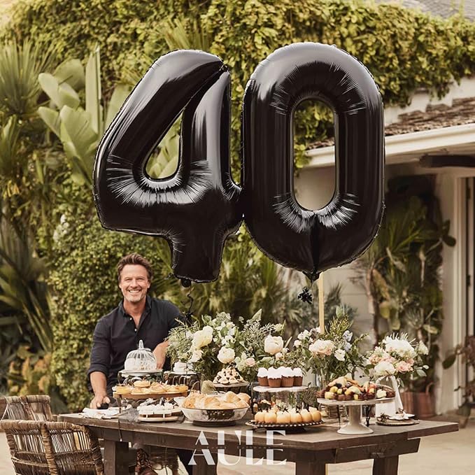 AULE 40 Inch Big Black 4 Balloon Number Large Foil Helium Number Balloons 0-9 Jumbo Giant Happy 4th Birthday Party Decorations for Boy or Girl Huge Mylar Anniversary Party Supplies