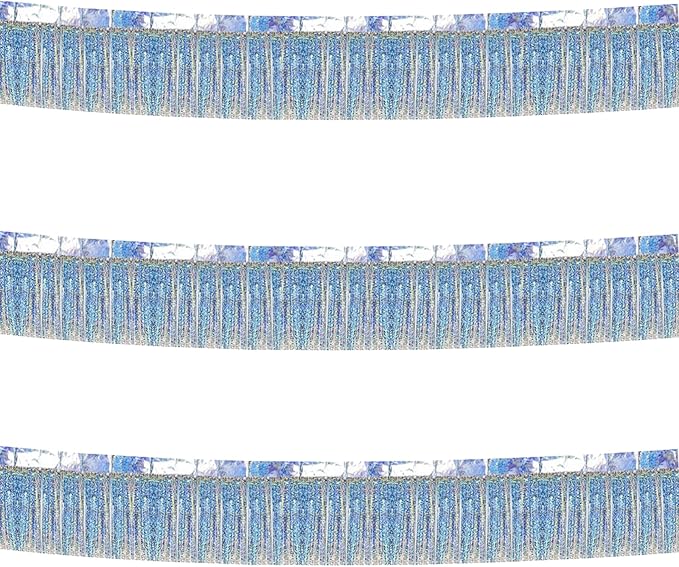 3 Pack Total 30 Feet Foil Fringe Garland Lilac Silver Metallic Wall Hanging Drapes Tassel Skirting Iridescent Silver Tinsel Streamers for Parade Float Trailer Birthday Wedding Party