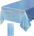 1 Pack Light Blue Iridescent Plastic Tablecloth Disposable 54 × 108 Inch Glitter Holographic Foil Table Cloth Plastic Laser Rectangle Table Cover for Birthday Wedding Disco Party
