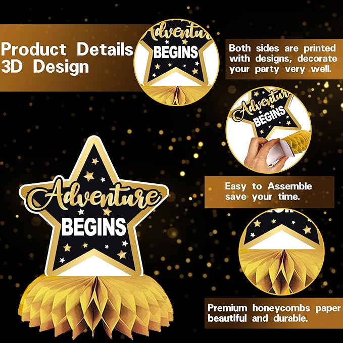 DARUNAXY Black Gold Retirement Party Decorations, This Legend Has Retired Banner Congratulations Quitter Hanging Swirl Honeycomb Confetti Balloons Black & Gold Tissue Paper Pom Poms & Cake Topper