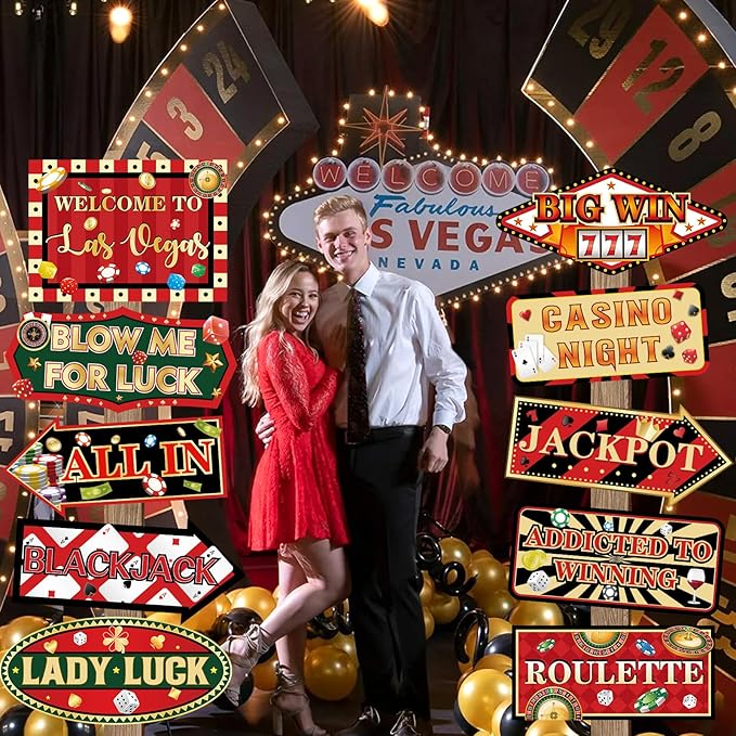 20 Pieces Casino Party Decorations Vegas Themed Party Directional Signs Casino Signs Welcome to Las Vegas Party Decorations Casino Night Poker Chip Dice Birthday Party Supplies