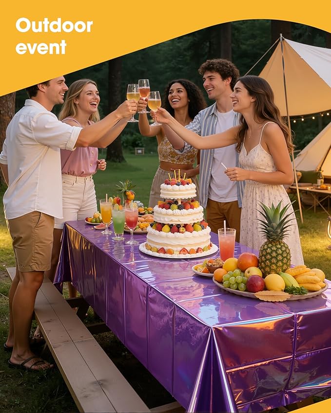 Iridescent Purple Plastic Table Cloth - 4 Pack 54" × 108" Rectangle Disposable Tablecloths for 6FT Tables, Table Cover for Party, Holiday & Gathering Use