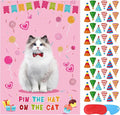 Pin The Hat On The Cat Party Game Cat Birthday Party Games for Kids, Cat Birthday Party Supplies Decorations for Girls Boys, Large Pin The Tail Poster with 54 Hat Stickers