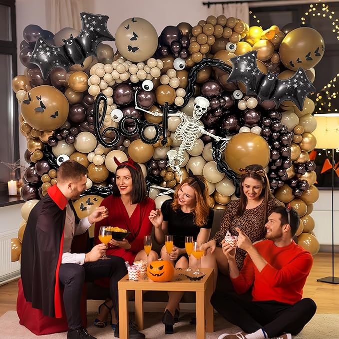 Halloween Balloon Garland Arch Kit, Scary Halloween Decorations 3D Bat Boo Foil Balloons Spooky Red Dark Brown Eyeball Latex Balloons for Indoor Outdoor Fall Bloody Horror Birthday Party Decorations