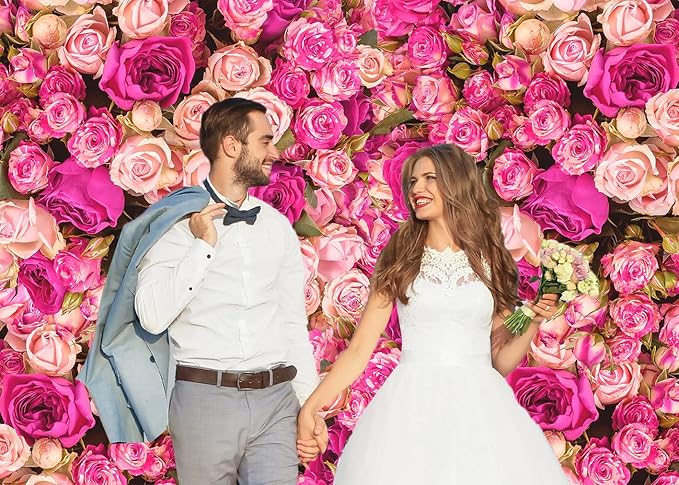 7x5FT Pink Red Rose Floral Wall Backdrop Flowers Photography Background Mothers Day Valentine's Day Backdrop Girls Birthday Party Baby Shower Wedding Decoration Banner