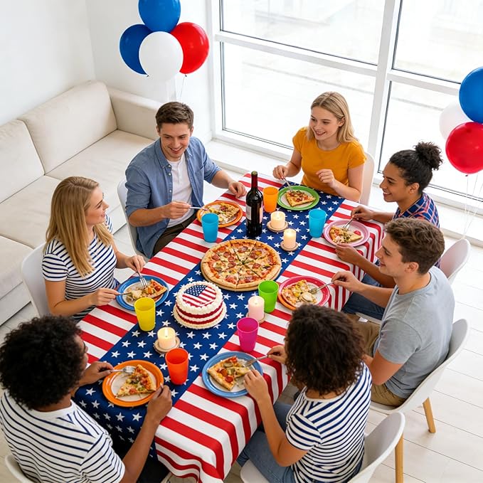 4th of July Tablecloth, Patriotic Plastic Tablecloths 54"x108", Fourth of July Table Decorations Red White and Blue American Table Covers 3 Pack, Patriotic Decorations Memorial Day Party Supplies