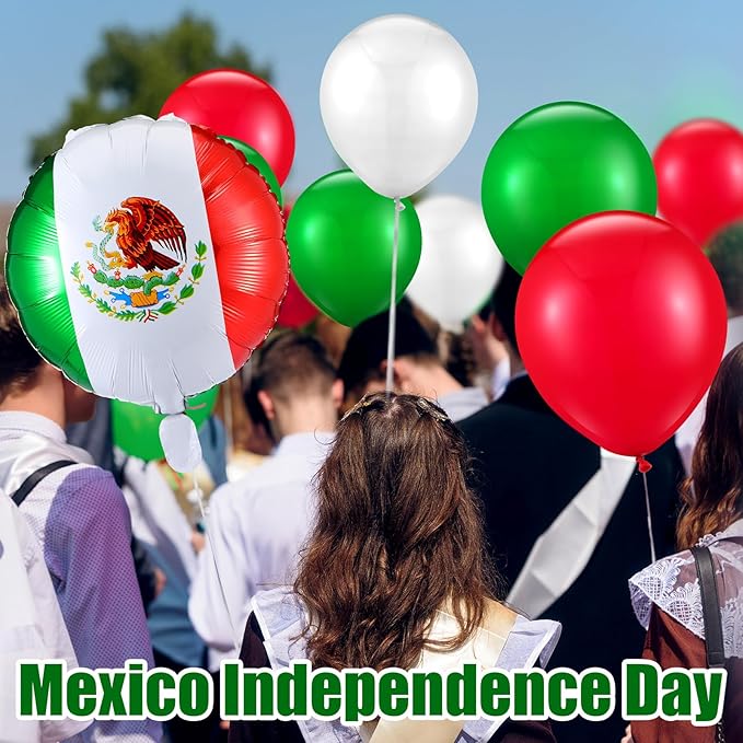 Hungdao 100 Pcs Mexican Independence Day Party Balloons 70 Pcs Red Green White Latex Balloons 30 Pcs Mexico Flag Foil Balloons for Viva Mexico Dia De La Independencia Fiesta Birthday Party Supplies