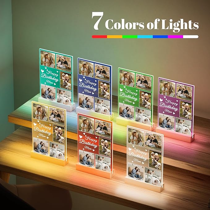 Personalized Birthday Gifts for Mom from Daughter Son, Custom Picture Frames with Photo, Customized Photo Frame with Night Light, Personalized Mothers Day Gifts for Mom Baby Kids Family