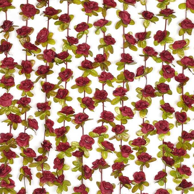 BLEUM CADE 12Pcs 98.4Ft Flowers Garland Artificial Rose Vines for Bedroom, Cute Fake Hanging Flower Vines Floral Garland Decorations for Wedding Party Wall Room Decor Aesthetic