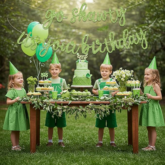 BEISHIDA Go Shawty It's Your Birthday Banner NO DIY Hip Hop Theme Happy Birthday Banner Pre-Strung Rap Theme Happy Birthday Sign for Man Women birthday Party Supply Glitter Grass Green
