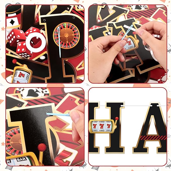 Hooqict Casino Theme Party Decorations Happy Birthday Banner Casino Party Banner Garland for Las Vegas Poker Night Birthday Party Decorations Supplies