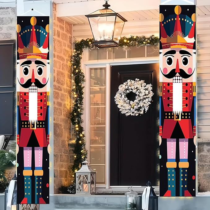 Classic Nutcracker Christmas Door Banner Traditional Toy Soldier Design Festive Holiday Welcome Sign for Front Porch Entryway Outdoor Indoor Home Decor Xmas Theme Seasonal Winter Porch