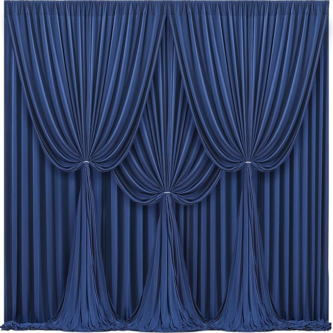 24x10FT Navy Blue Backdrop Curtains for Wedding Parties, Wrinkle Free Polyester Photography Backdrop Drapes for Graduation Baby Shower Birthday Stage Background Stand Decorations 4x10ft,6 Panels