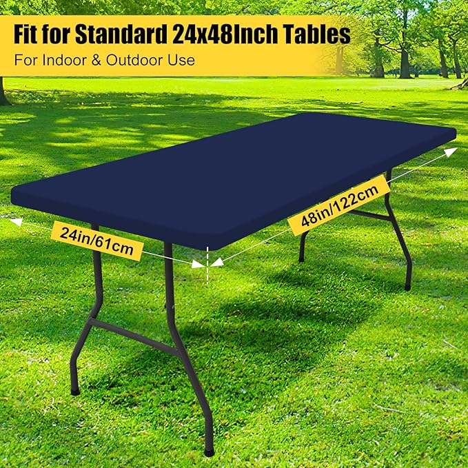 Smiry 2 Pack Rectangle Picnic Table Cloth, Waterproof Elastic Fitted Tablecloths, Washable Polyester Rectangular Patio Table Cover for Camping, Indoor and Outdoor (Navy, 24"x48")