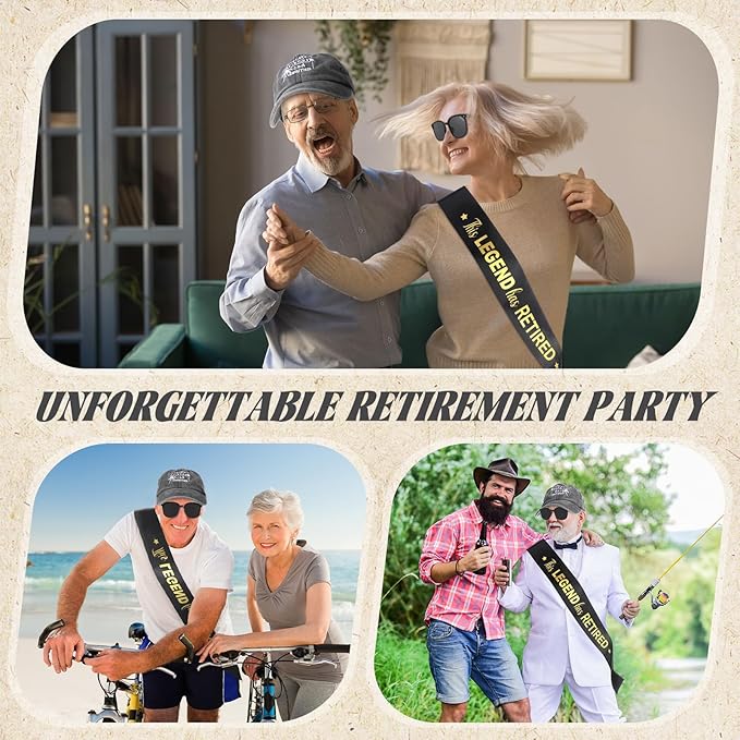 JaGely 3 Pcs Retirement Gifts for Men Retirement Party Accessories Retirement Sash Retirement Hat Retired Sunglasses for Men