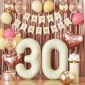 30th Birthday Decorations for Women, Retro Sand White and Cream Balloon Garland Kit, Cream Number 30 Balloon, Pink Happy 30th Banner, Milestone Party Supplies