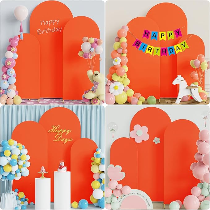 Wokceer Set of 3 Wedding Arch Backdrop Cover Spandex Fitted Wedding Arch Stand Covers Round Top Chiara Backdrop Stands Cover for Birthday Party Ceremony Banquet Decoration 4ft,5ft,6ft OrangeRed