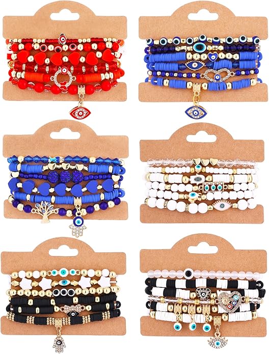 Cooluckday 36 Pcs Holiday Heishi Surfer Bracelets for Women Bulk Easter Mother's Day Christmas St. Patrick's Day Mardi Gras Bracelet Stackable Stretch Friendship Bracelets Set