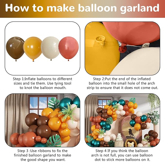 Green and Brown Balloon Arch Kit Double Stuffed Teal Green Mustard Yellow Orange Brown Coffee Beige Retro Balloon for Wild Safari Jungle Hunting Birthday Baby Shower Party Decorations