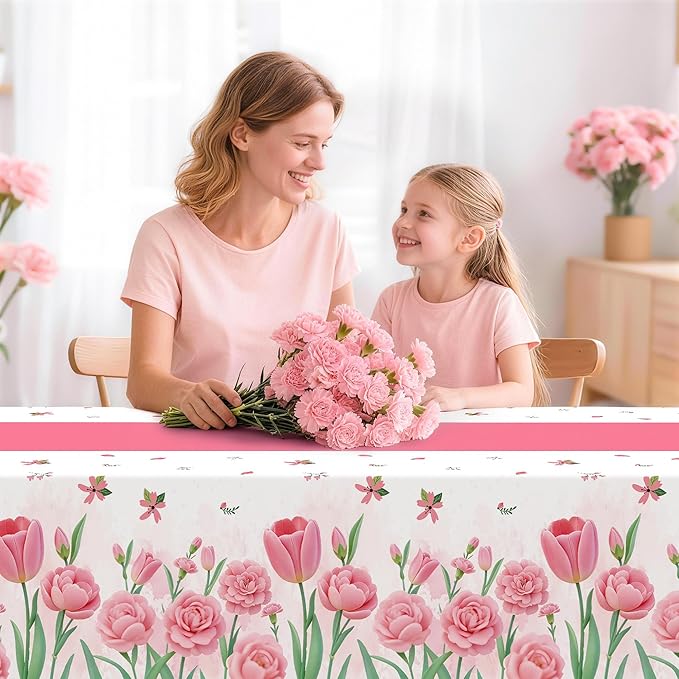 Childom 3 Pack Mothers Day Decorations,Mothers Day Tablecloth,54" x 108" Disposable Plastic Table Cloth for Rectangle,Party Table Cover for Birthday Party Supplies,Home,Dinner,Indoor,Outside