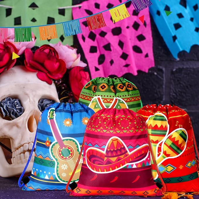 Marsui 24 Pcs Taco Party Party Favor Drawstring Bags Gift Goodie Candy Favors Bags for Birthday Party Supplies