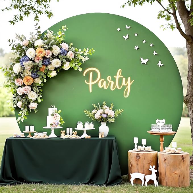 Gallety 7.2FT Sage Green Round Backdrop Cover with Size Adjuster & 4 Metal Clips, Universal Fit for 5ft-7.2ft Circle Stand, Polyester Fabric Arch Backdrop Cover for Wedding, Birthday Party Decor