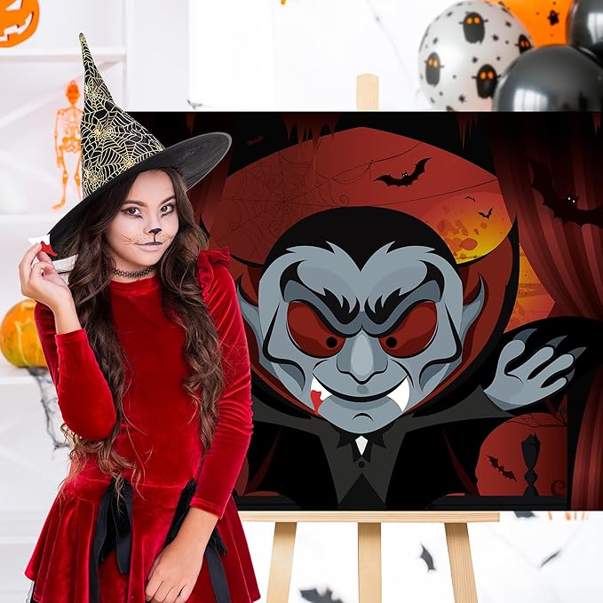 Pin The Fangs on The Vampire Halloween Party Games Poster with 24 Stickers Entertaining Activity Holiday Carnival Celebrations Birthday Party Decorations Supplies Haunted House Wall Decor