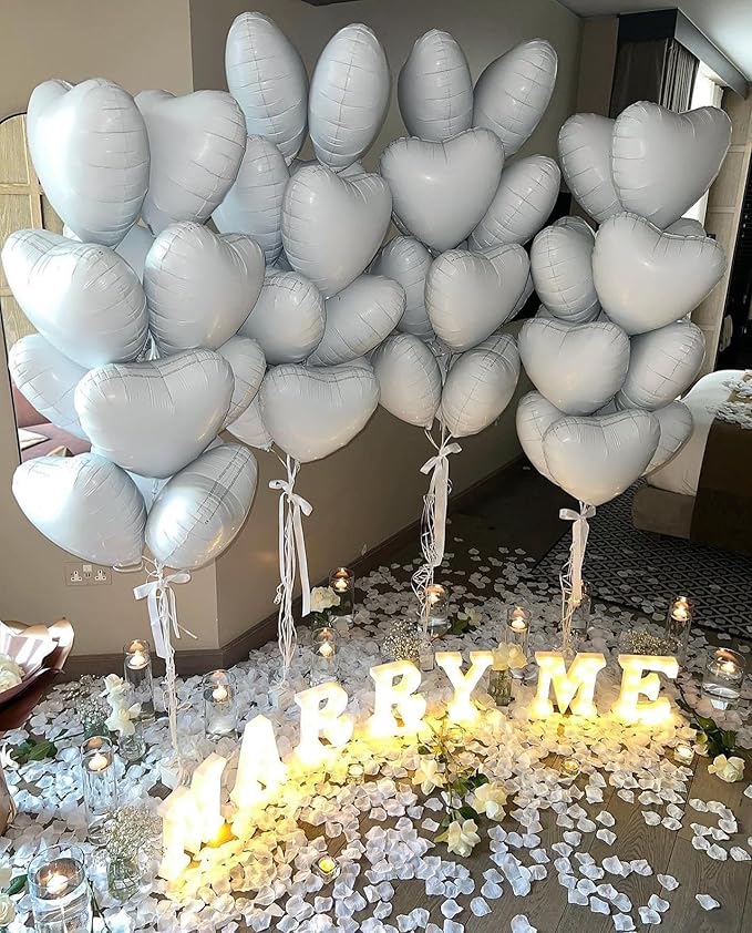 Lovoir 12 Pcs Blue Heart Shape Foil Mylar Balloons 18 Inch Love Balloons for Valentine's Day Birthday Party Decorations Wedding Engagement Romantic Decor (Baby Pink & Baby Blue & White)