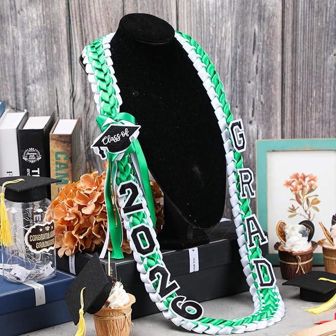 Hotop 2026 Graduation Leis Class of 2026 Grad Ribbon Money Lei Handmade Double Braided Necklace for Graduation Gifts Supplies