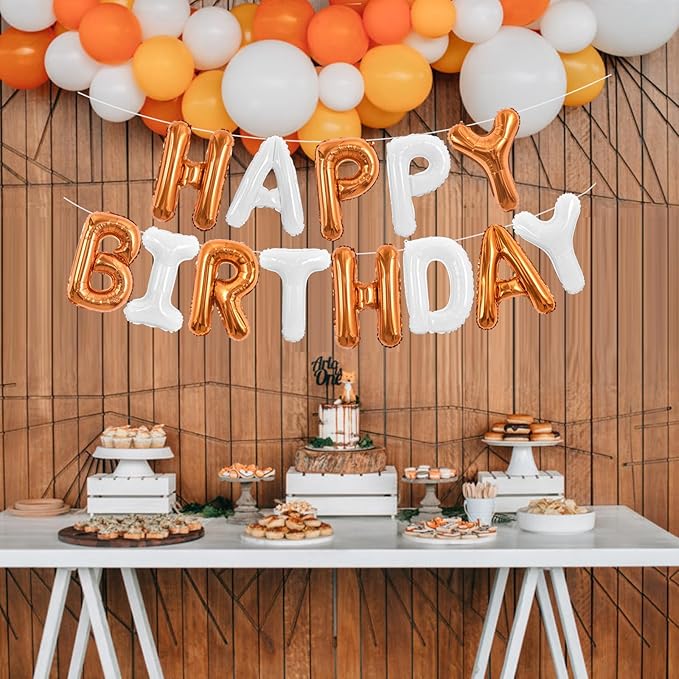 TONIFUL Happy Birthday Balloons Banner 16 Inch Mylar Foil Letters Birthday Sign Reusable for Girls Boys Kids & Adults Birthday Party Decorations Supplies（Orange White）
