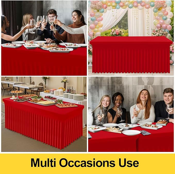 Smiry Spandex Tablecloth 2 Pack, Elastic Fitted Stretch Tablecloth for 6FT Rectangle Tables, Waterproof Washable Table Cover Skirt for Outdoor, Wedding, Banquet & Parties (Red, 72Lx30Wx30H Inch)